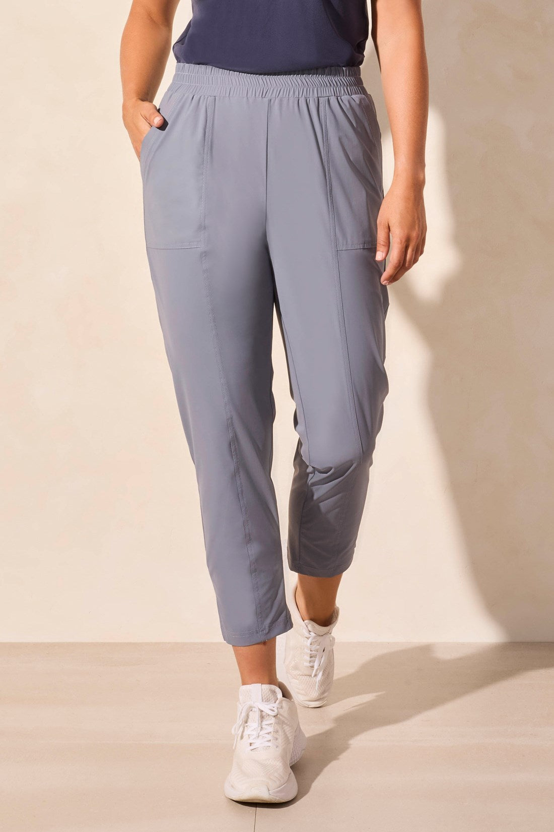 25" Pull-On Tech Capri - Grey Green