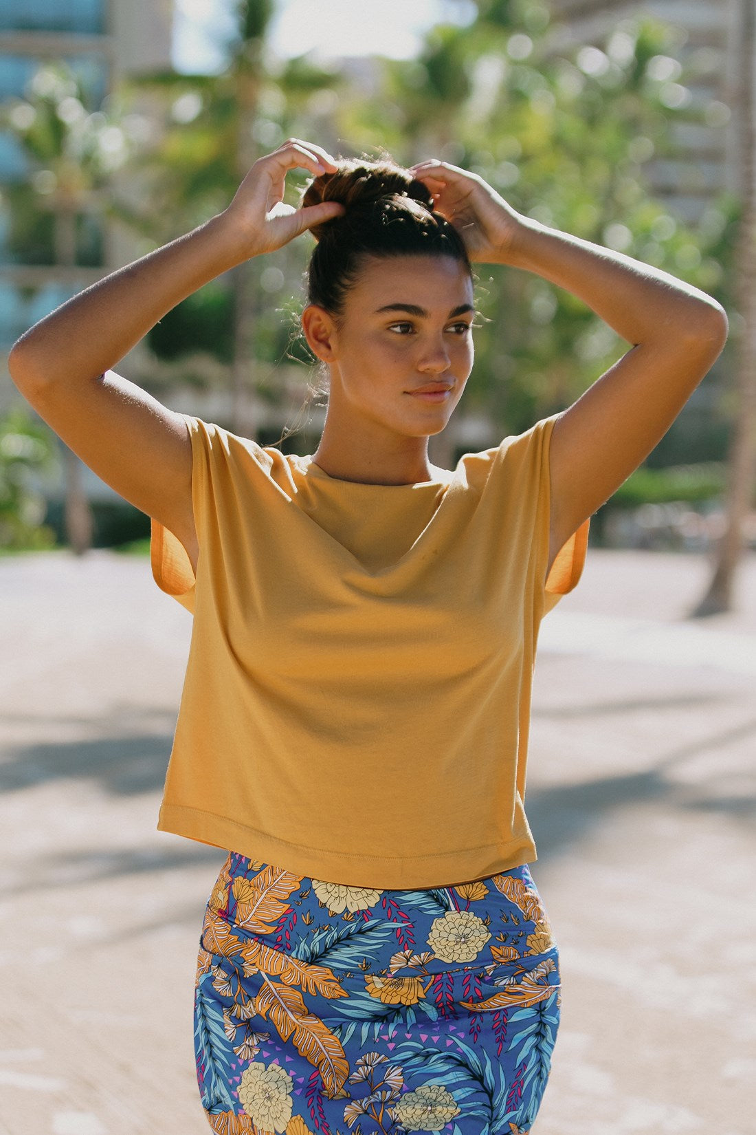 Honey Gold Cap Sleeve Round Neck Top - Honey Gold