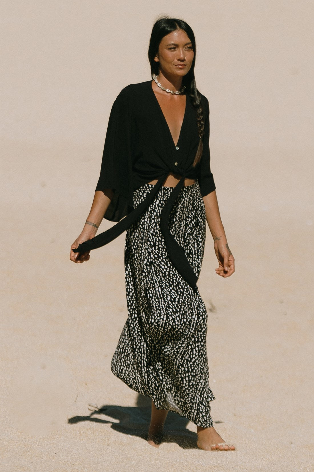 Black Tie Front Kimono Top - Black