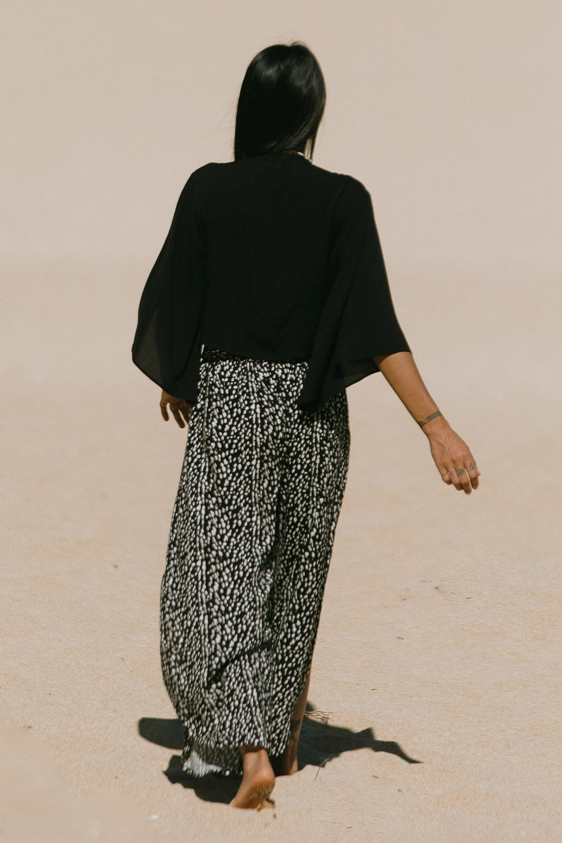 Black Tie Front Kimono Top - Black