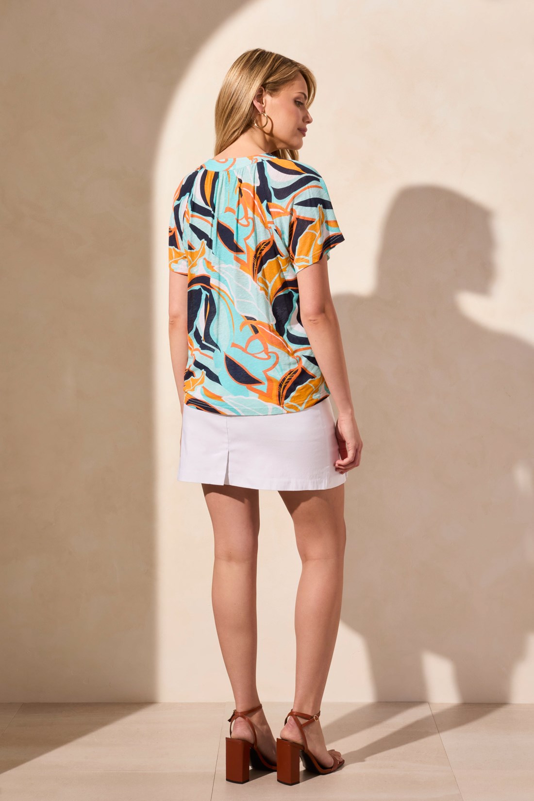 Linen Knitted Shirt With Ruffle Sleeves - Tangelo