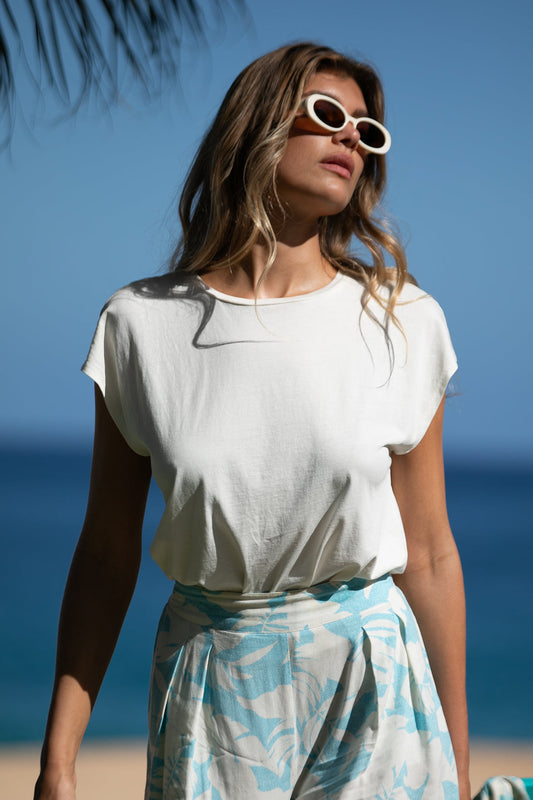 Ivory Cap Sleeve Crew Neck Top - Ivory