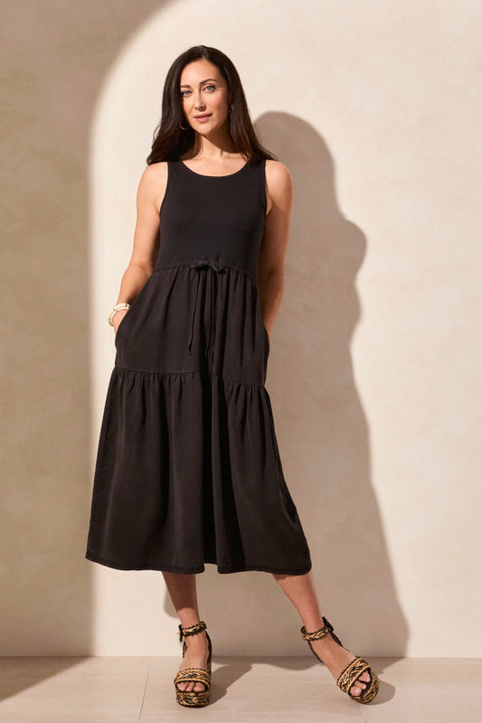 Sleeveless Boat Neck Maxi Dress - Black